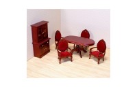 Sale Melissa & Doug Classic Wooden Dollhouse Dining Room Furniture (6pc) - Table, Armchairs, Hutch