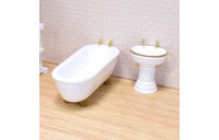 Outlet Melissa & Doug Classic Wooden Dollhouse Bathroom Furniture (4pc) - Tub, Sink, Toilet, Towel Rack
