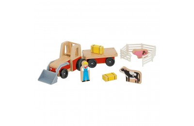 Sale Melissa & Doug Farm Tractor Wooden Vehicle Play Set (5pc)