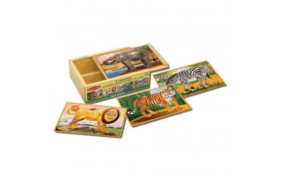 Outlet Melissa & Doug Wild Animals 4-in-1 Wooden Jigsaw Puzzles in a Storage Box (48pc)
