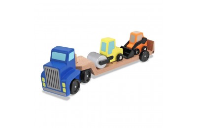 Outlet Melissa & Doug Low Loader Wooden Vehicle Play Set - 1 Truck With 2 Chunky Construction Vehicles