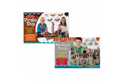 Outlet Melissa And Doug Pirate Ship And Medieval Castle 3D Puzzle 200pc