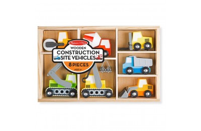 Discounted Melissa & Doug Wooden Construction Site Vehicles With Wooden Storage Tray (8pc)
