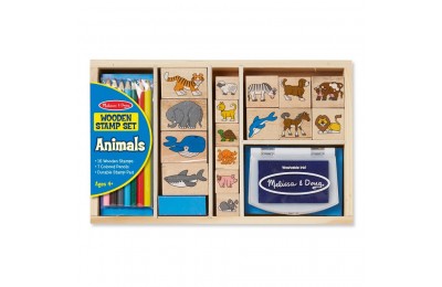 Limited Sale Melissa & Doug Wooden Stamp Set: Animals - 16 Stamps, 4 Colored Pencils, Stamp Pad