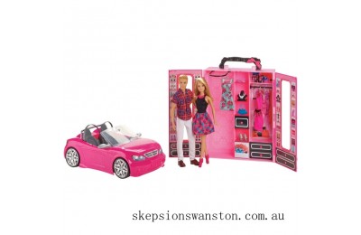 Special Sale Barbie Dress Up and Go Closet and Convertible Car with 2 Dolls