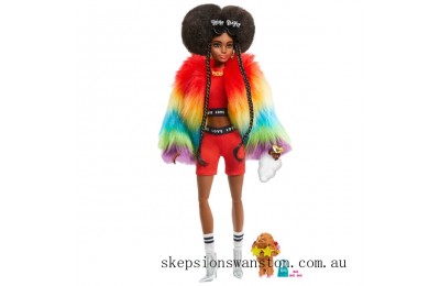 Special Sale Barbie Extra Doll in Rainbow Coat with Pet Dog Toy