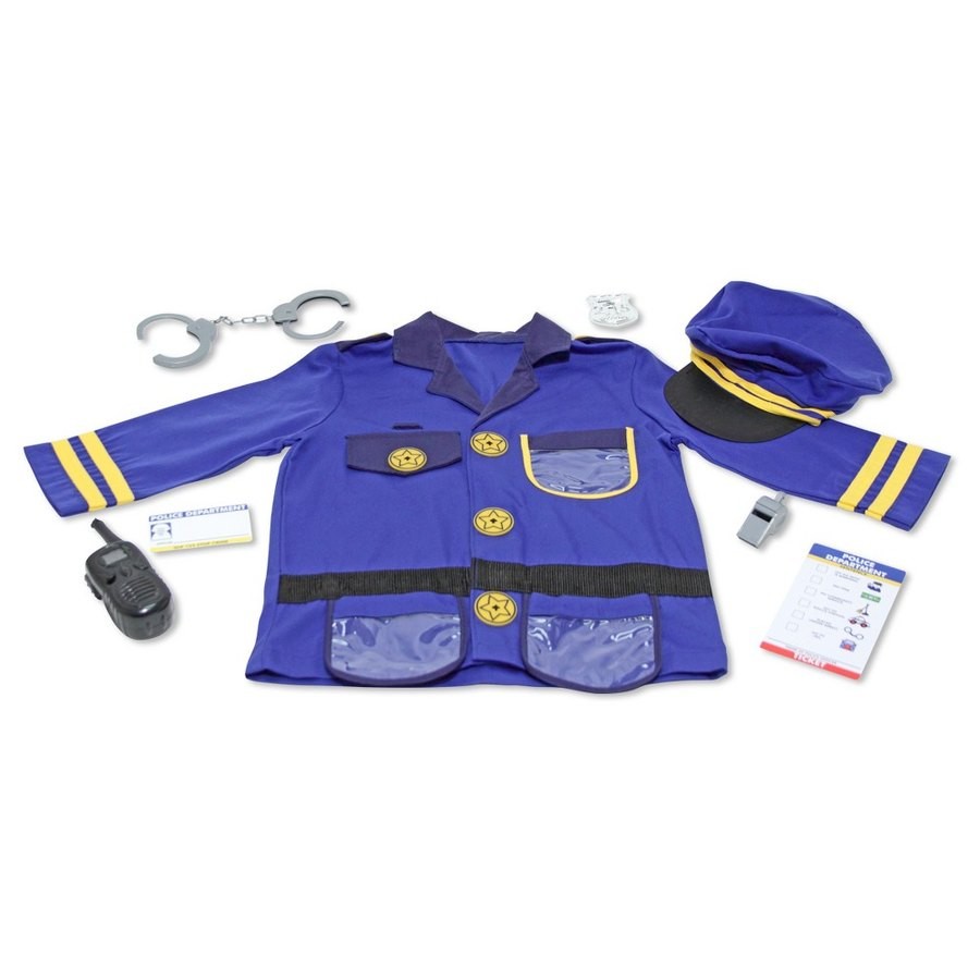 Sale Melissa & Doug Police Officer Role Play Costume Dress-Up Set (8pc), Adult Unisex, Size: Small, Red/Gold