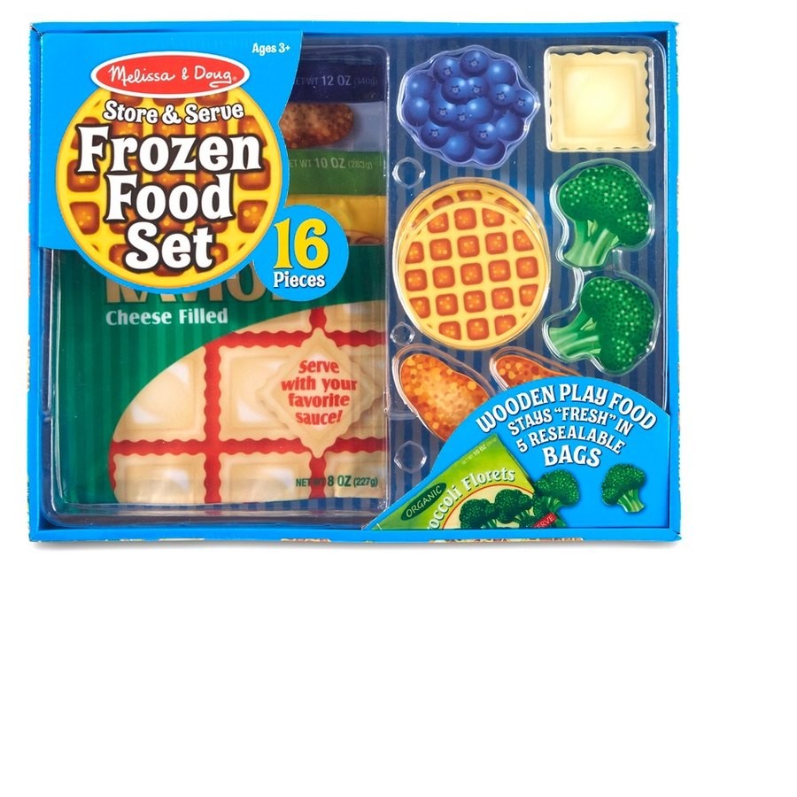 Sale Melissa & Doug Store and Serve Frozen Food Resealable Cloth Bags With Wooden Play Food