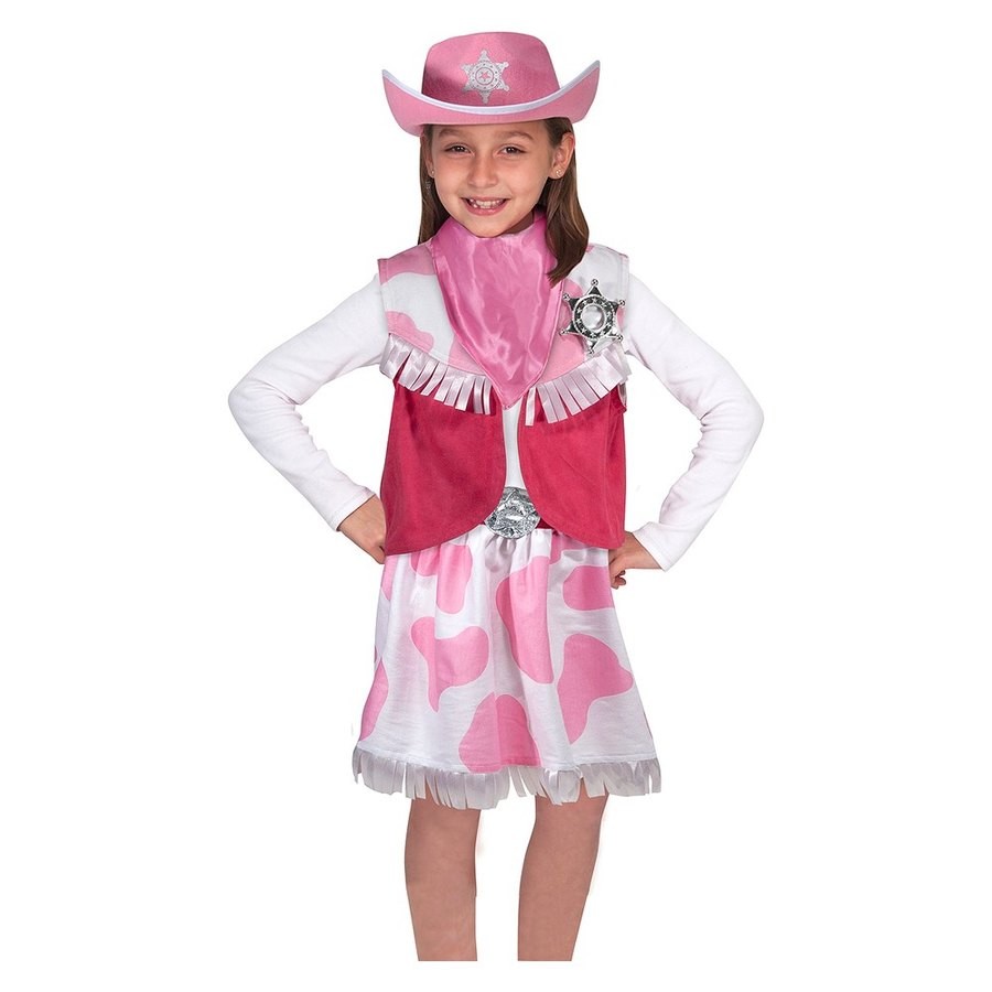 Sale Melissa & Doug Cowgirl Role Play Costume Set (5pcs) - Skirt, Hat, Vest, Badge, Scarf, Adult Unisex