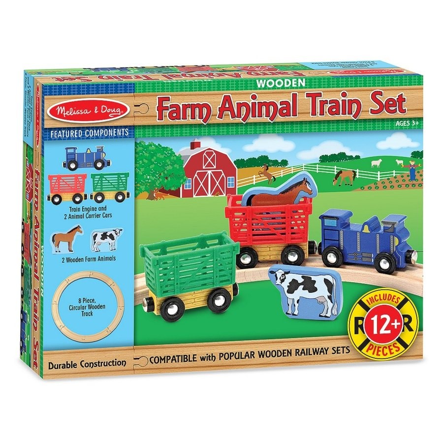 Outlet Melissa & Doug Farm Animal Wooden Train Set (12+pc)