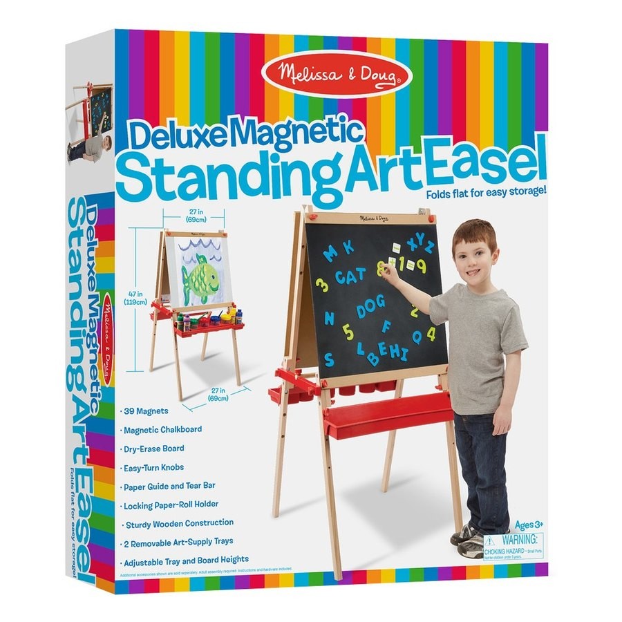 Outlet Melissa & Doug Deluxe Magnetic Standing Art Easel With Chalkboard, Dry-Erase Board, and 39 Letter and Number Magnets