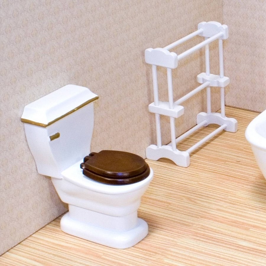 Outlet Melissa & Doug Classic Wooden Dollhouse Bathroom Furniture (4pc) - Tub, Sink, Toilet, Towel Rack