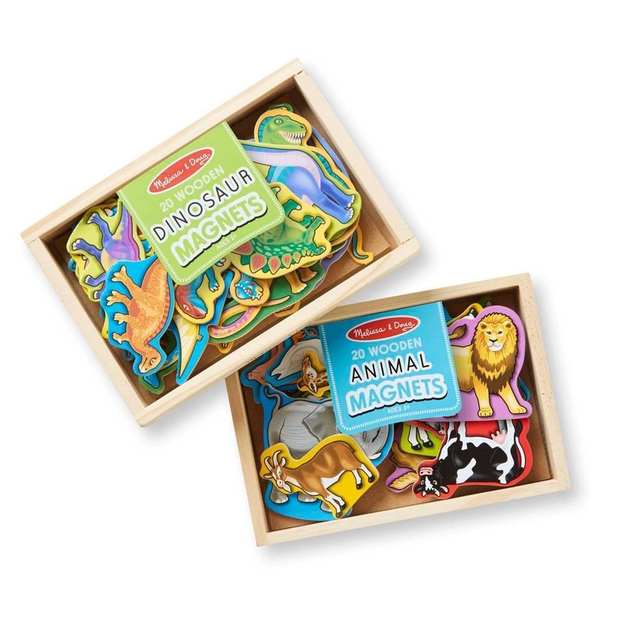 Outlet Melissa & Doug Wooden Magnets Set - Animals and Dinosaurs With 40 Wooden Magnets