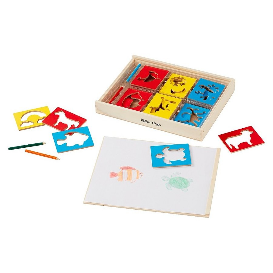 Outlet Melissa & Doug Wooden Stencil Set With 27 Themed Stencils and 4 Pencils