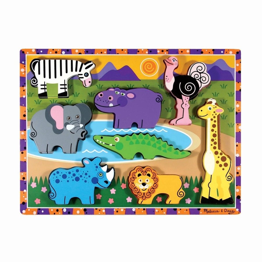 Sale Melissa & Doug Wooden Chunky Puzzle Set - Wild Safari Animals and Shapes 16pc