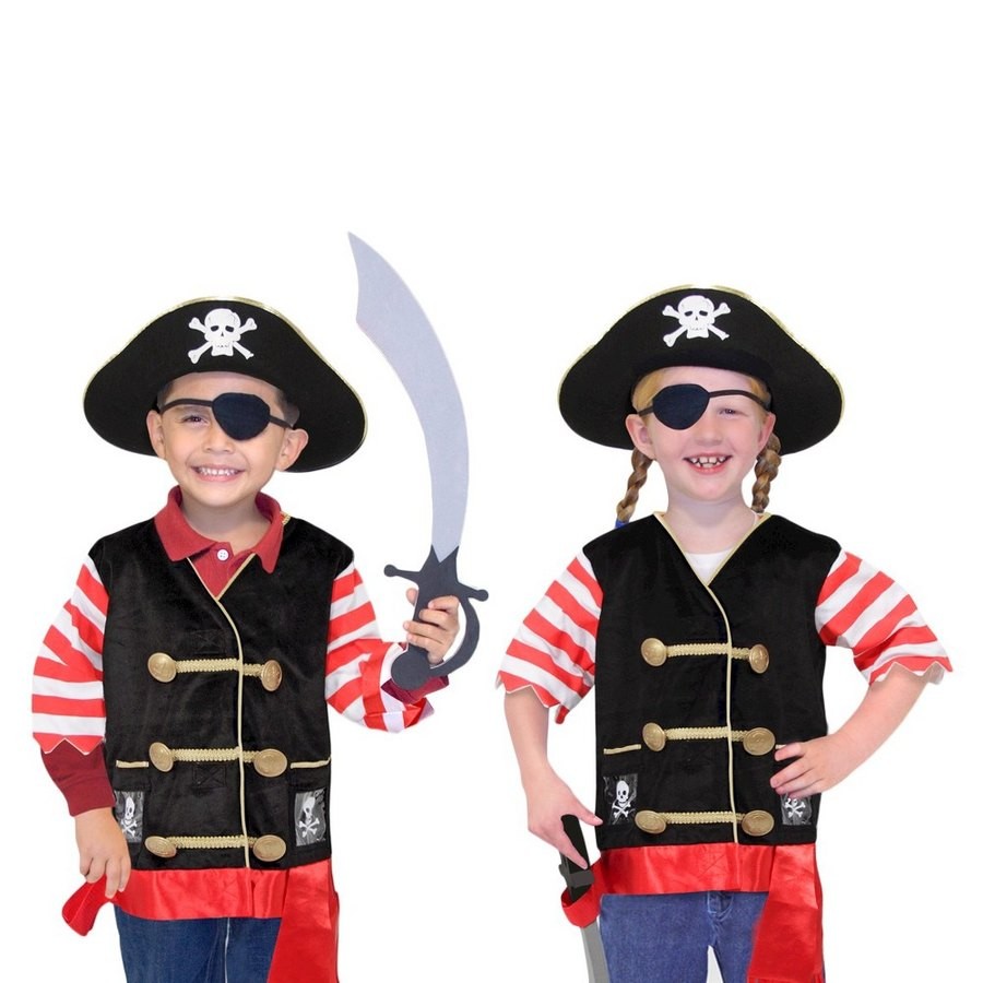 Outlet Melissa & Doug Pirate Role Play Costume Dress-Up Set With Hat, Sword, and Eye Patch, Adult Unisex, Black