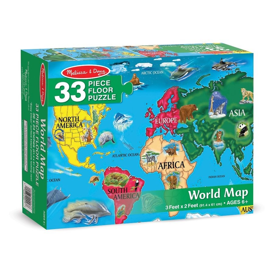 Outlet Melissa And Doug World Map Jumbo Floor Puzzle 33pc