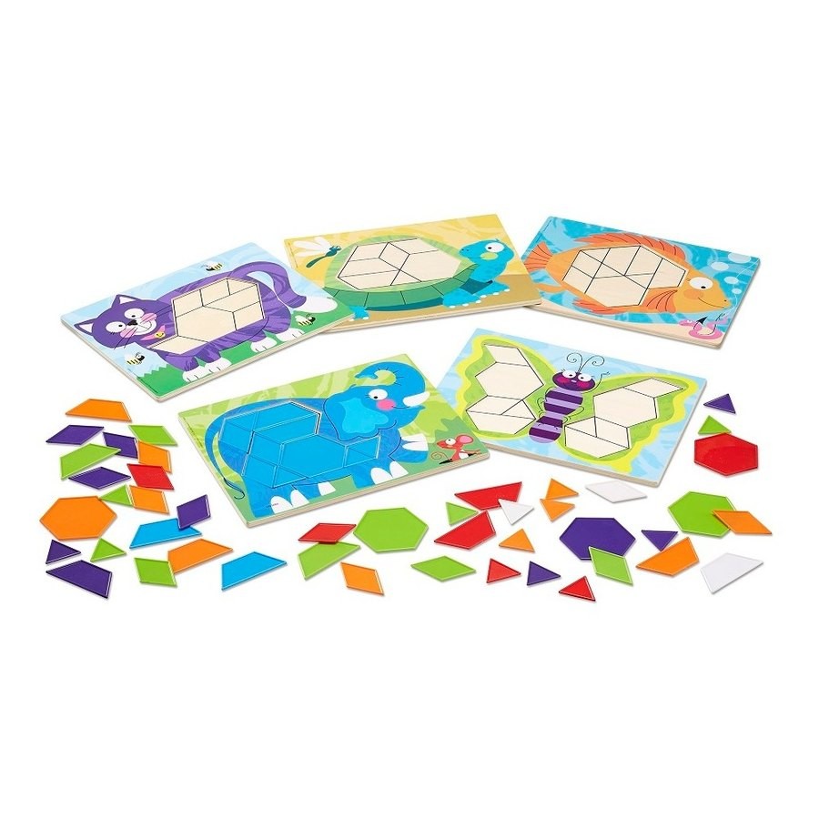 Outlet Melissa & Doug Animal Pattern Blocks Set With 5 Double-Sided Wooden Boards and 47 Multi-Shaped Blocks