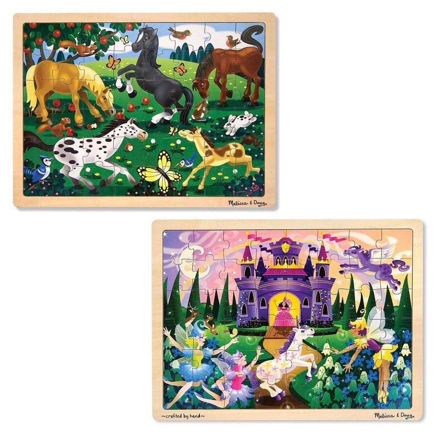 Sale Melissa & Doug Wooden Jigsaw Puzzles Set - Fairy Princess Castle and Horses 2pc