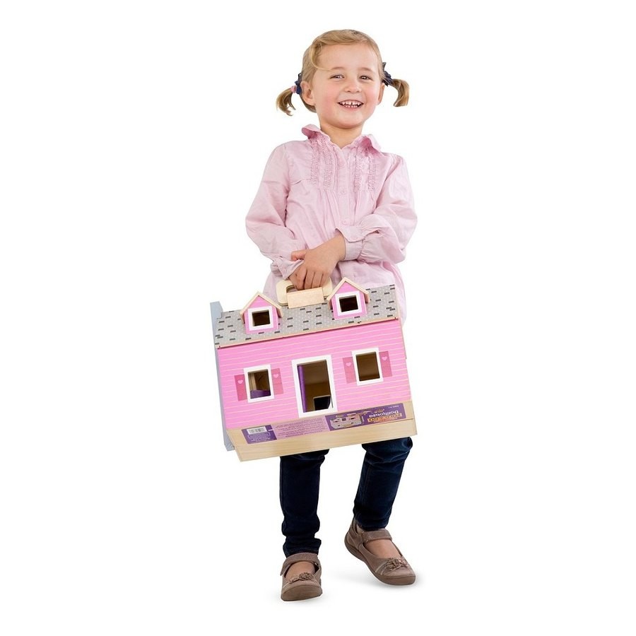 Outlet Melissa & Doug Fold and Go Wooden Dollhouse With 2 Dolls and Wooden Furniture