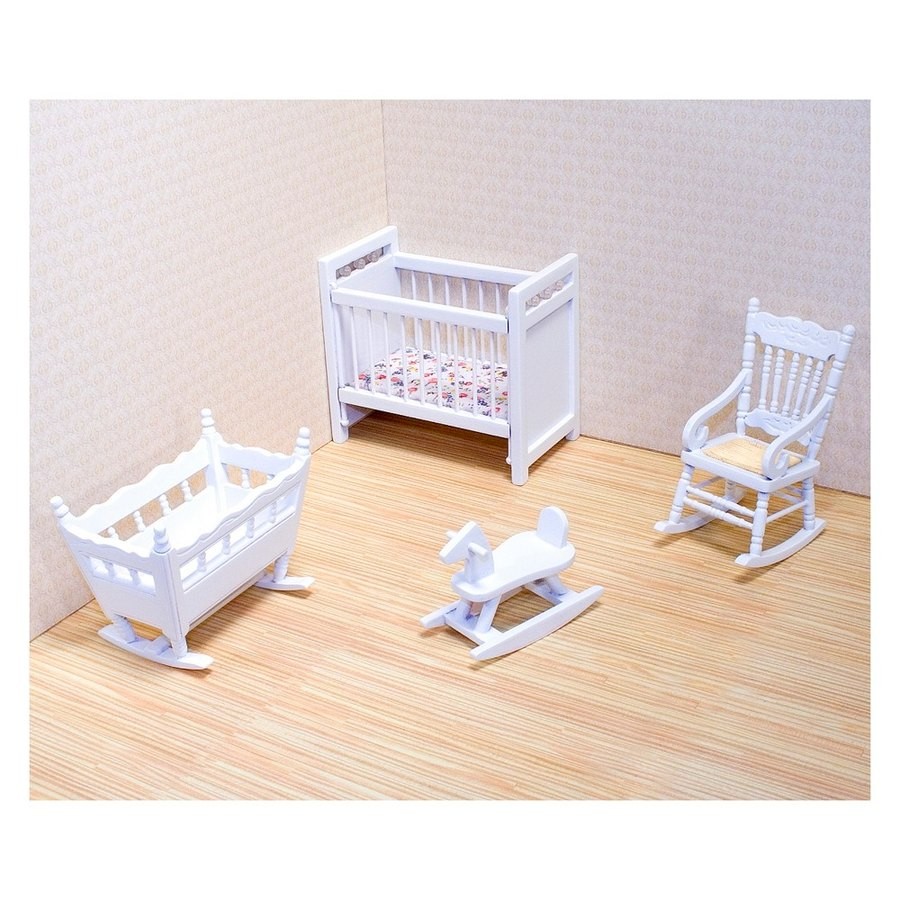 Outlet Melissa & Doug Classic Wooden Dollhouse Nursery Furniture (4pc) - Crib, Basinette, Rocker, Rocking Horse
