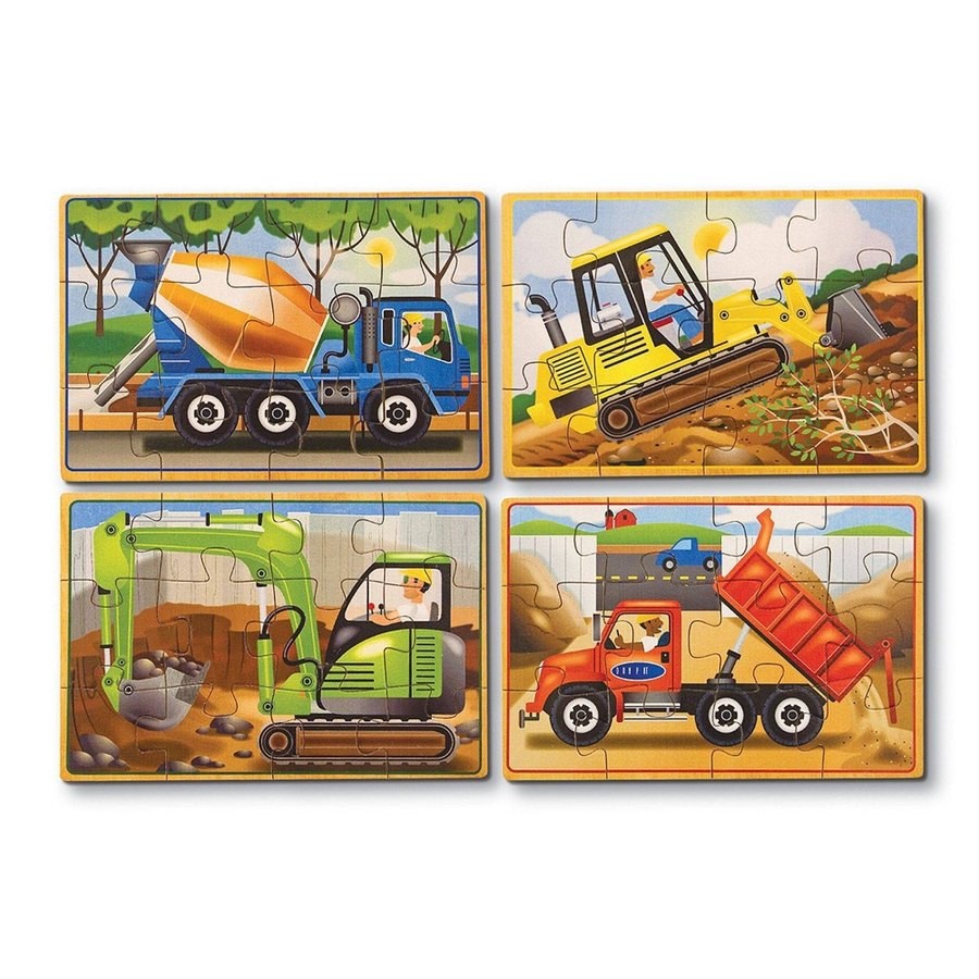 Outlet Melissa & Doug Construction Vehicles 4-in-1 Wooden Jigsaw Puzzles (48pc)