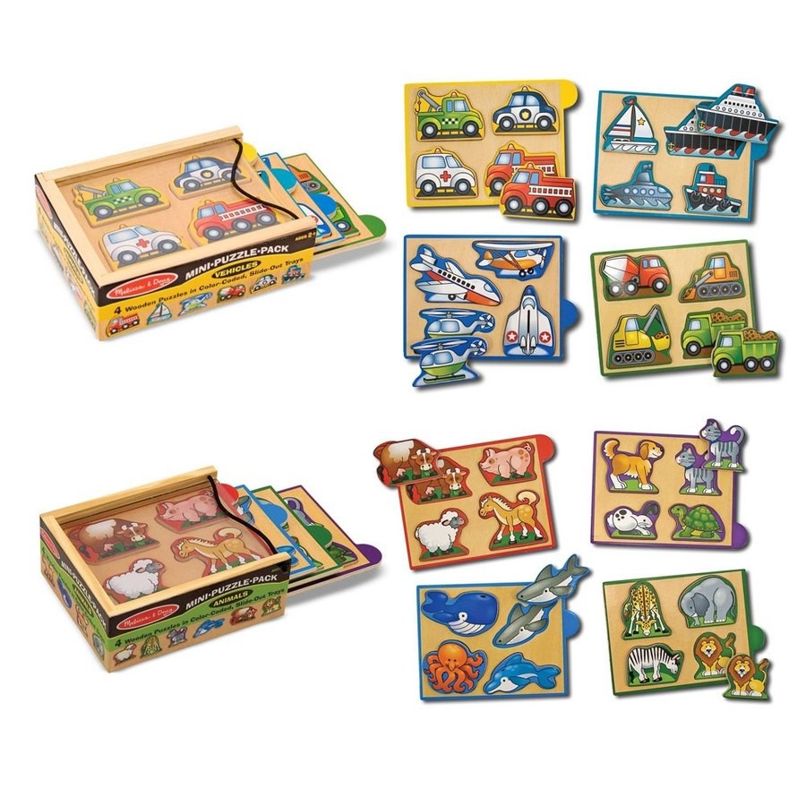 Outlet Melissa & Doug Wooden Mini-Puzzle Set With Storage and Travel Case 32pc