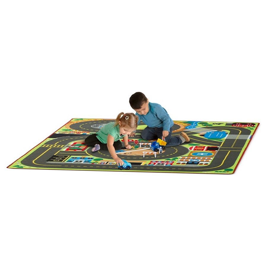 Outlet Melissa & Doug Jumbo Roadway Activity Rug With 4 Wooden Traffic Signs (79 x 58 inches)