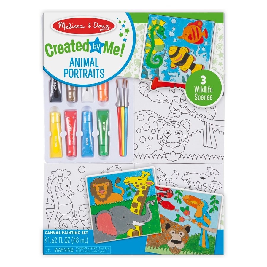 Discounted Melissa & Doug Canvas Painting Set: Animals - 3 Canvases, 8 Tubes of Paint