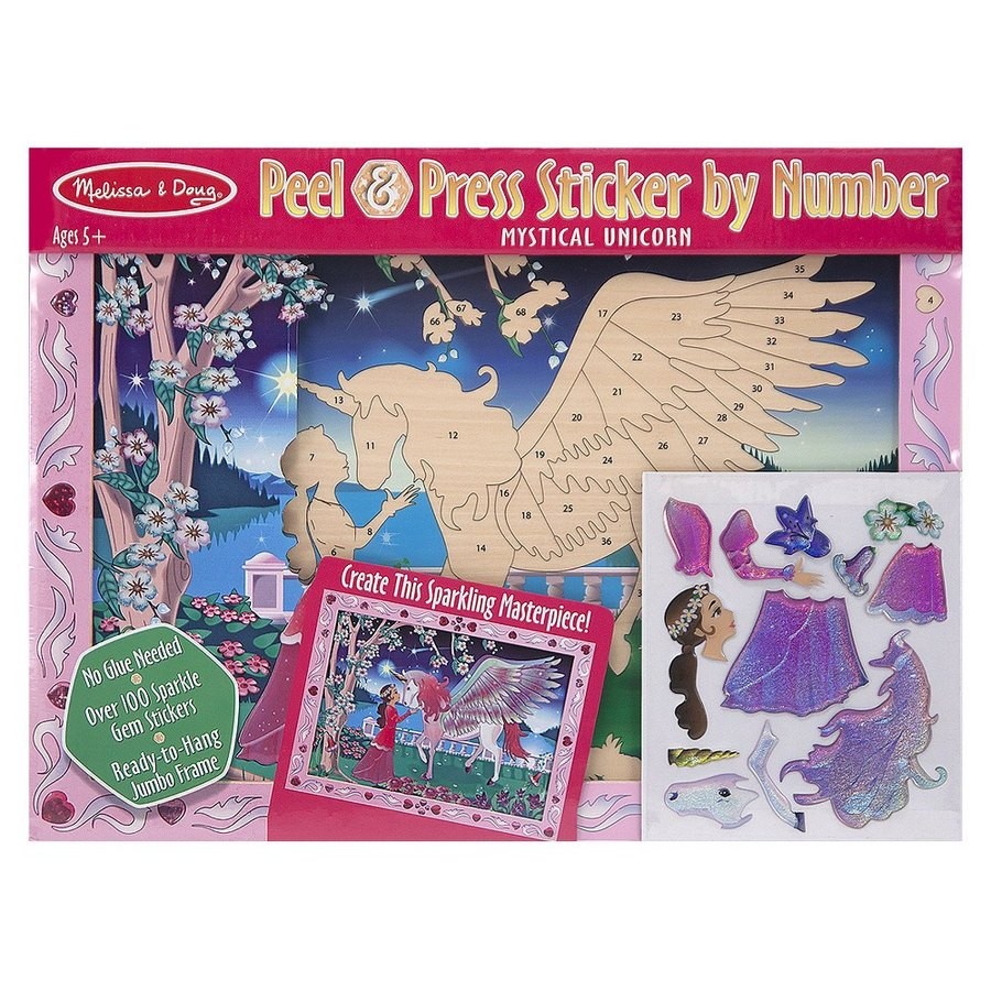 Discounted Melissa & Doug Peel and Press Sticker by Number Kit: Mystical Unicorn - 100+ Stickers, Jumbo Frame