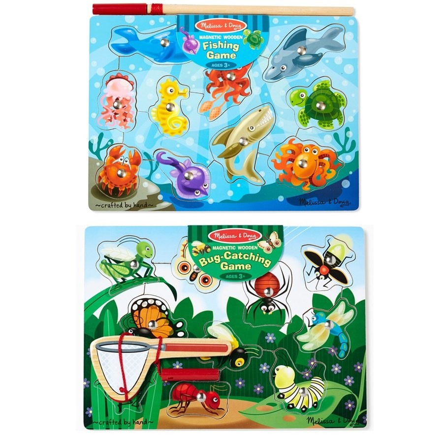 Discounted Melissa & Doug Magnetic Wooden Puzzle Game Set: Fishing and Bug Catching