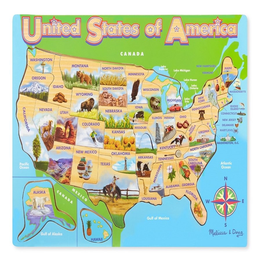 Discounted Melissa & Doug USA Map Wooden Jigsaw Puzzle 45pc