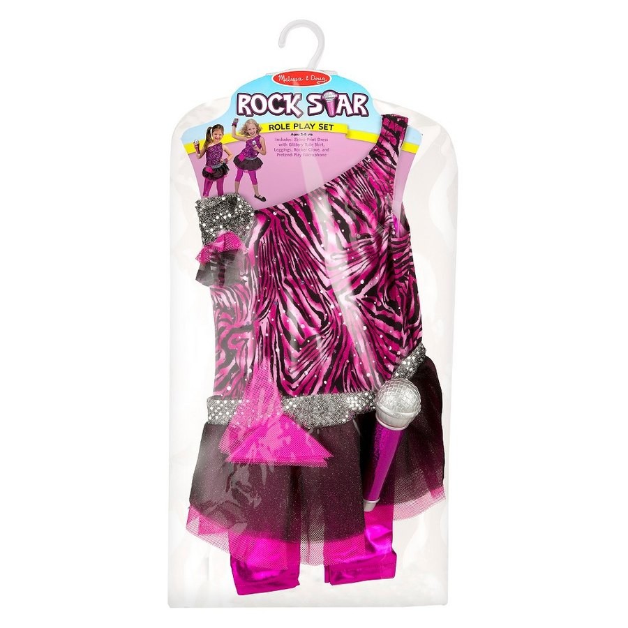 Discounted Melissa & Doug Rock Star Role Play Costume Set (4pc) - Includes Zebra-Print Dress, Microphone, Women's, Gold/Pink