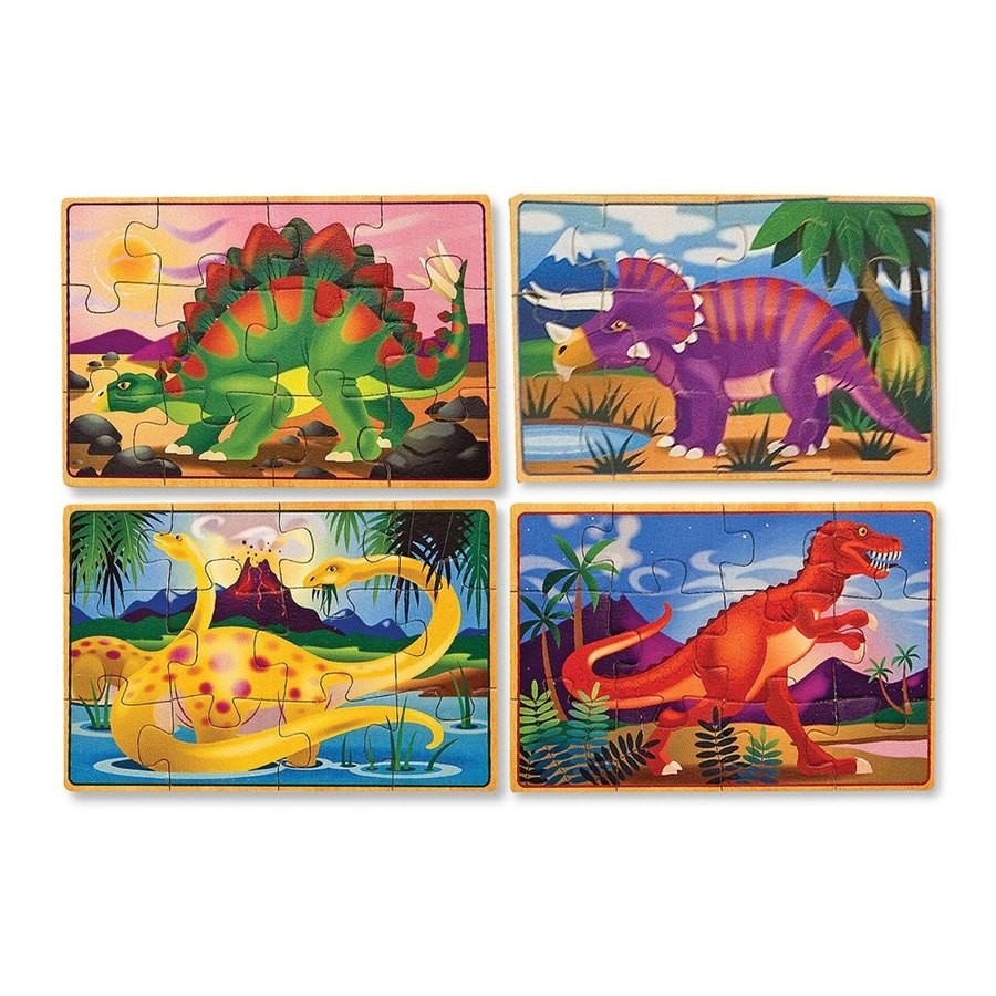 Discounted Melissa & Doug Dinosaurs 4-in-1 Wooden Jigsaw Puzzles in a Storage Box (48pc)