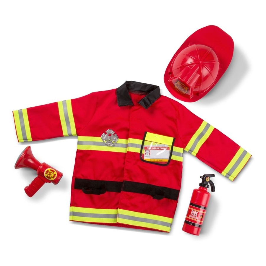 Discounted Melissa & Doug Fire Chief Role Play Costume Dress-Up Set (6pc), Adult Unisex, Size: Small, Red