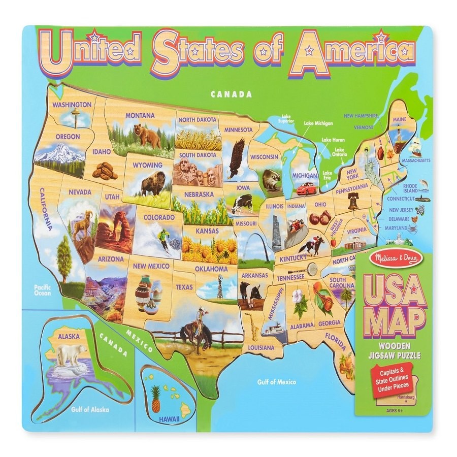 Discounted Melissa & Doug USA Map Wooden Jigsaw Puzzle 45pc