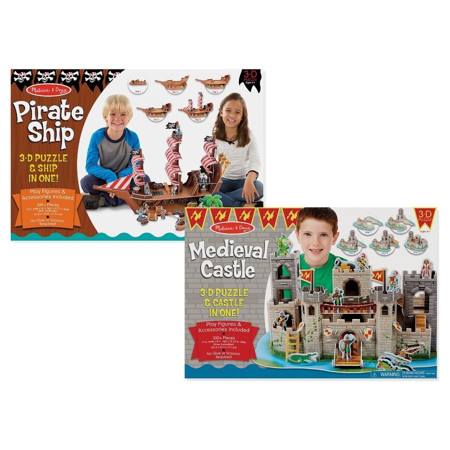 Outlet Melissa And Doug Pirate Ship And Medieval Castle 3D Puzzle 200pc