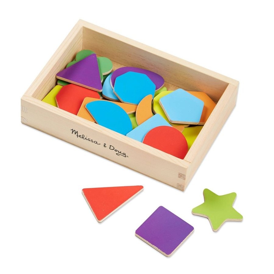 Discounted Melissa & Doug 25 Wooden Shape and Color Magnets in a Box