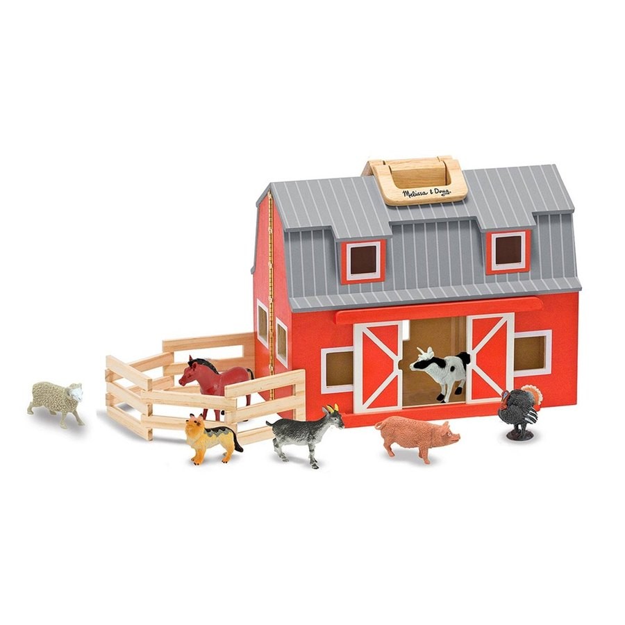 Discounted Melissa & Doug Fold and Go Wooden Barn Play Set - 10pc