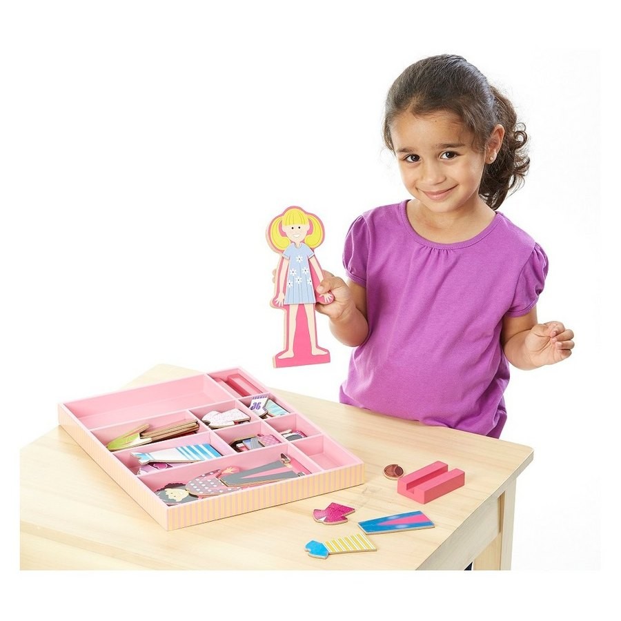 Discounted Melissa & Doug Abby and Emma Deluxe Magnetic Wooden Dress-Up Dolls Play Set (55+pc)