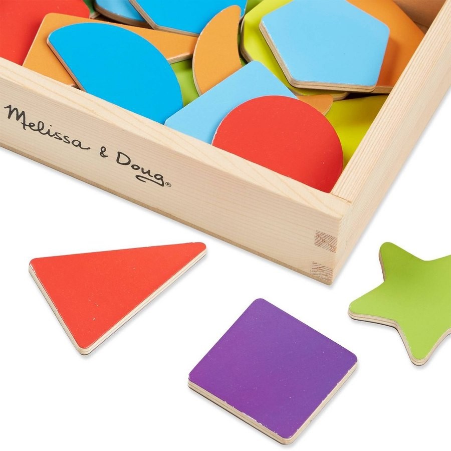 Discounted Melissa & Doug 25 Wooden Shape and Color Magnets in a Box