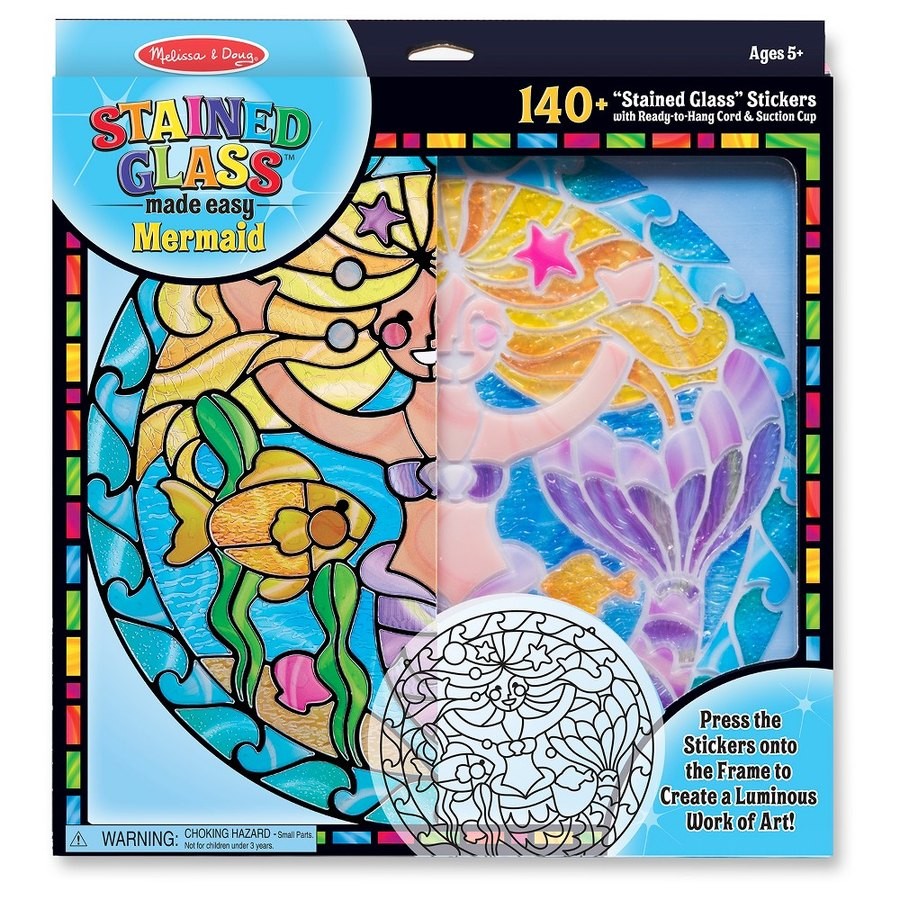 Outlet Melissa & Doug Stained Glass Made Easy Activity Kit: Mermaids - 140+ Stickers