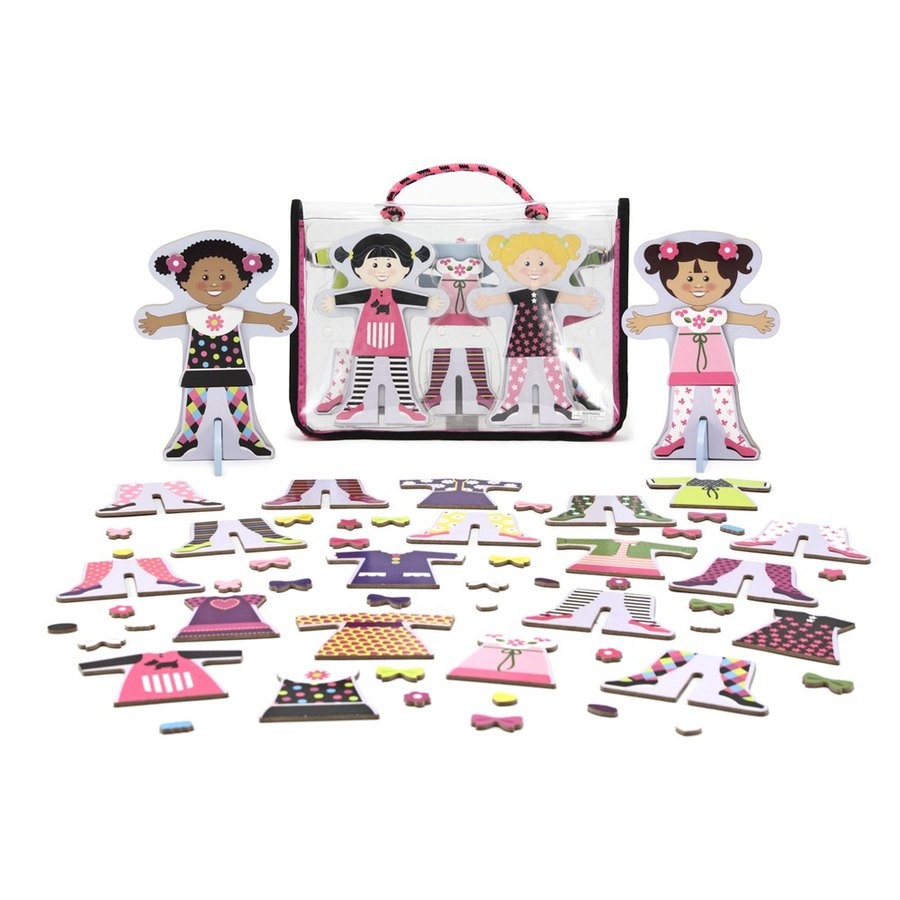 Discounted Melissa & Doug Tops and Tights Magnetic Dress-Up Wooden Doll Pretend Play Set (56+pc)