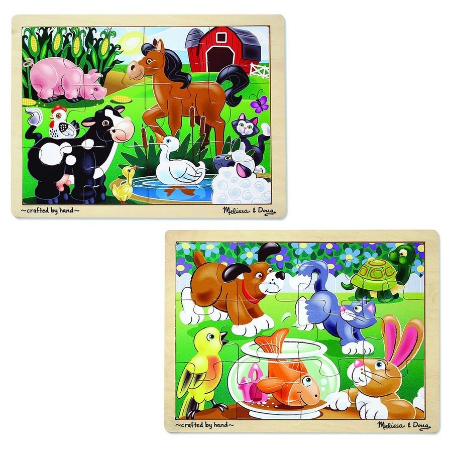 Best Melissa & Doug Animals Wooden Jigsaw Puzzles Set - Pets and Farm Life (24pc)