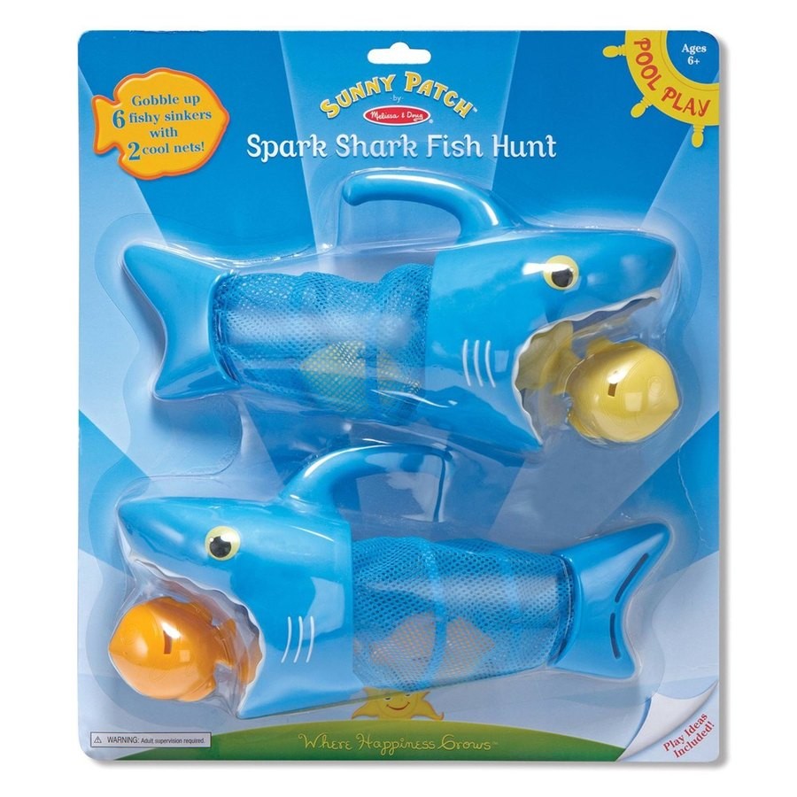 Discounted Melissa & Doug Sunny Patch Spark Shark Fish Hunt Pool Game With 2 Nets and 6 Fish to Catch