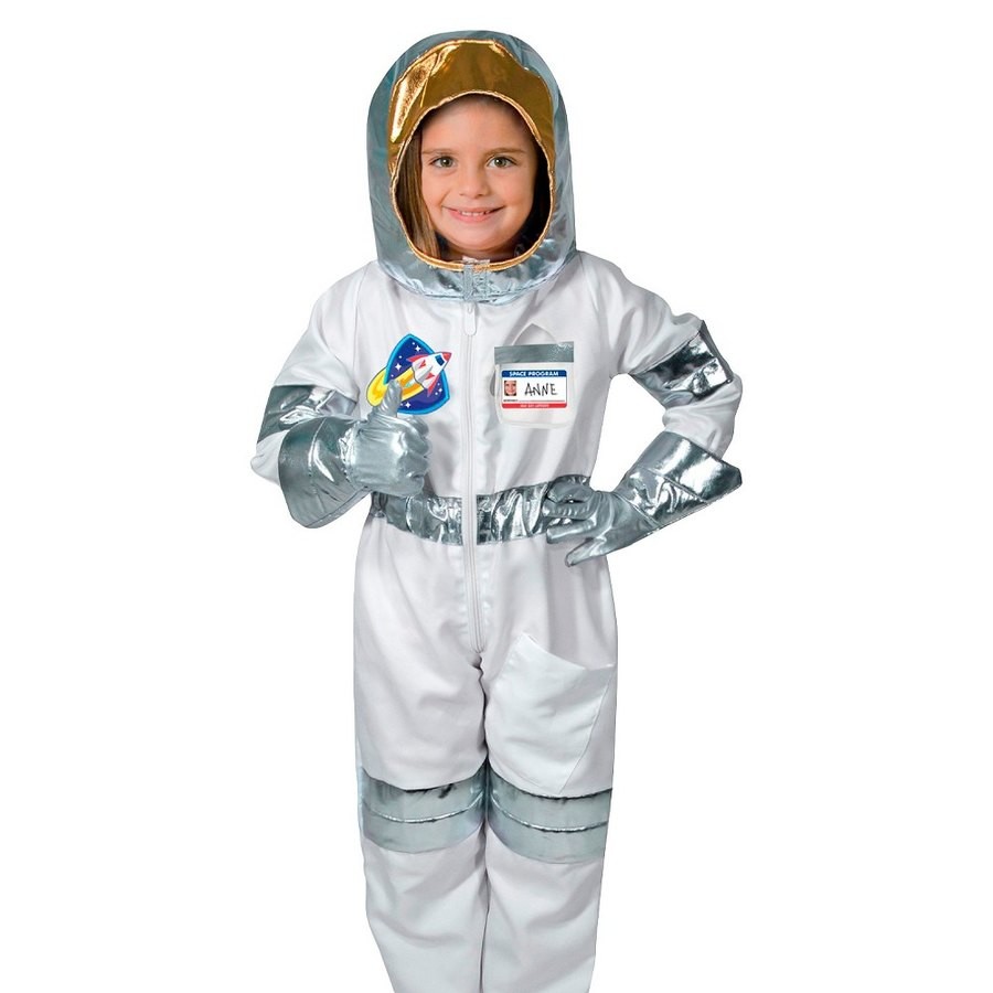 Discounted Melissa & Doug Astronaut Role Play Costume Set (5pc) - Jumpsuit, Helmet, Gloves, Name Tag, Adult Unisex, Size: Small, Red/Gold/Silver