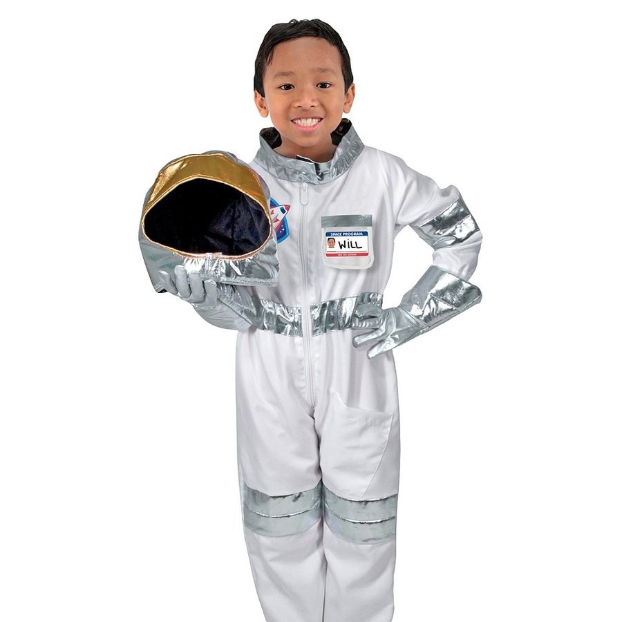 Discounted Melissa & Doug Astronaut Role Play Costume Set (5pc) - Jumpsuit, Helmet, Gloves, Name Tag, Adult Unisex, Size: Small, Red/Gold/Silver