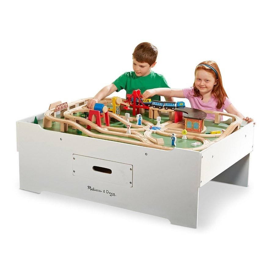 Limited Sale Melissa & Doug Deluxe Wooden Multi-Activity Play Table - For Trains, Puzzles, Games, More