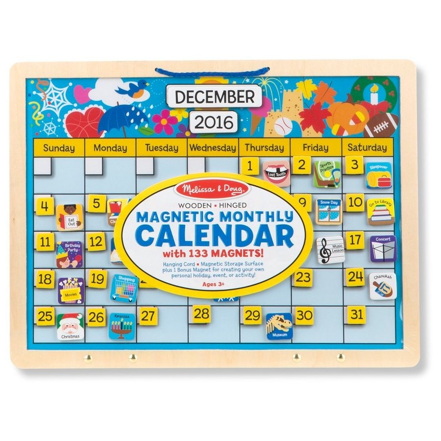 Limited Sale Melissa & Doug Monthly Magnetic Calendar With 133 Magnets and 2 Fabric-Hinged Dry-Erase Boards