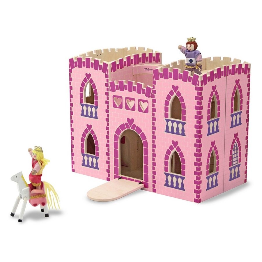 Limited Sale Melissa & Doug Fold and Go Wooden Princess Castle With 2 Royal Play Figures, 2 Horses, and 4pc of Furniture